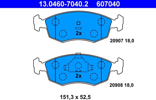 ATE 13.0460-7040.2 - Kit pastiglie freno, Freno a disco autozon.pro