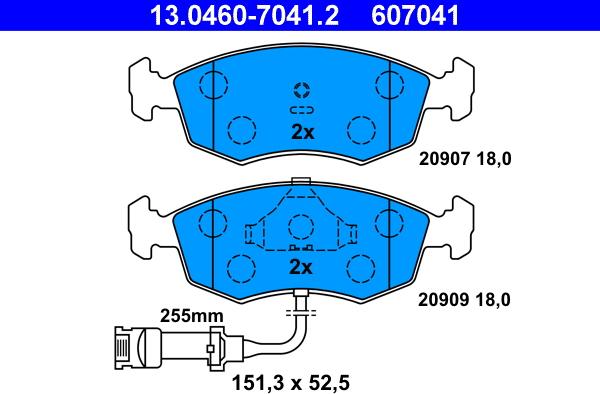 ATE 13.0460-7041.2 - Kit pastiglie freno, Freno a disco autozon.pro