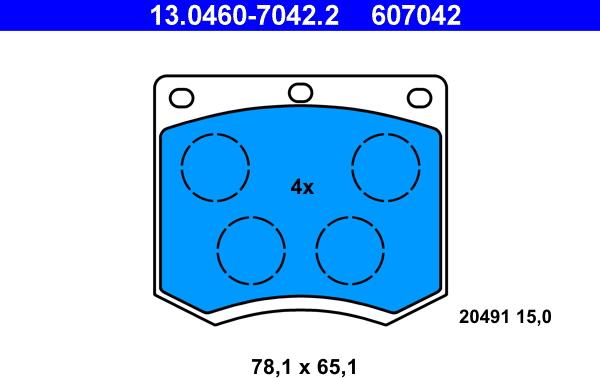 ATE 13.0460-7042.2 - Kit pastiglie freno, Freno a disco autozon.pro