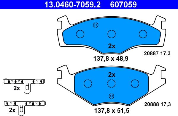 ATE 13.0460-7059.2 - Kit pastiglie freno, Freno a disco autozon.pro