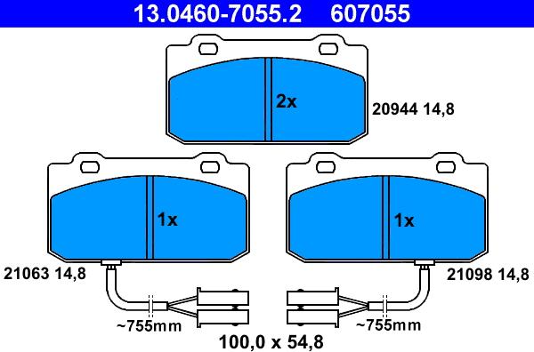 ATE 13.0460-7055.2 - Kit pastiglie freno, Freno a disco autozon.pro