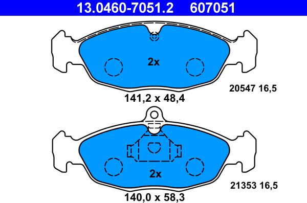 ATE 13.0460-7051.2 - Kit pastiglie freno, Freno a disco autozon.pro