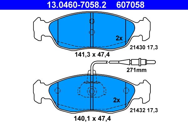 ATE 13.0460-7058.2 - Kit pastiglie freno, Freno a disco autozon.pro