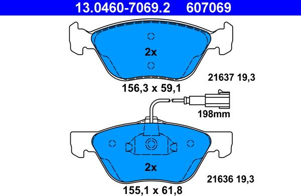 ATE 13.0460-7069.2 - Kit pastiglie freno, Freno a disco autozon.pro