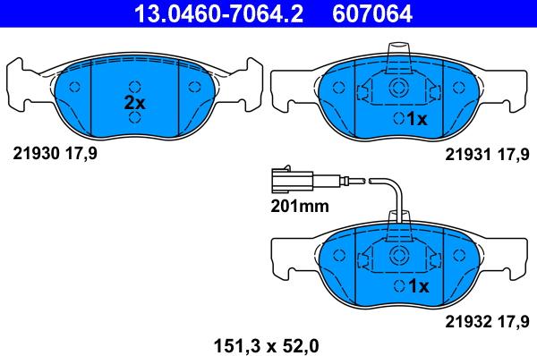 ATE 13.0460-7064.2 - Kit pastiglie freno, Freno a disco autozon.pro