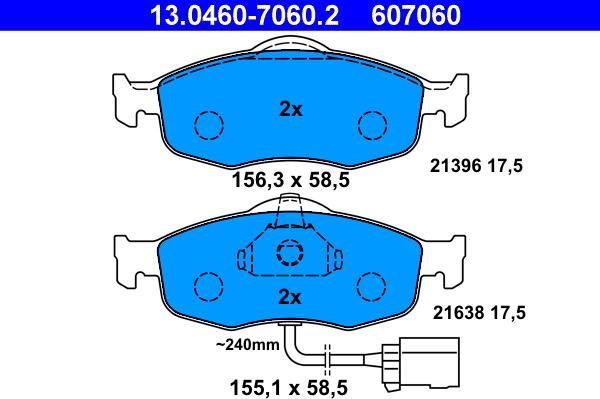 ATE 13.0460-7060.2 - Kit pastiglie freno, Freno a disco autozon.pro