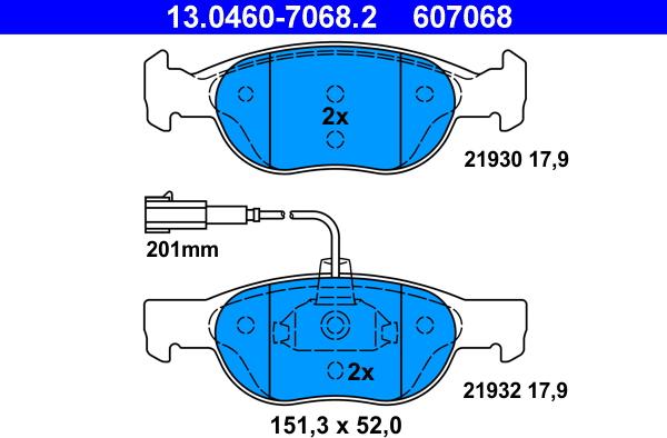 ATE 13.0460-7068.2 - Kit pastiglie freno, Freno a disco autozon.pro