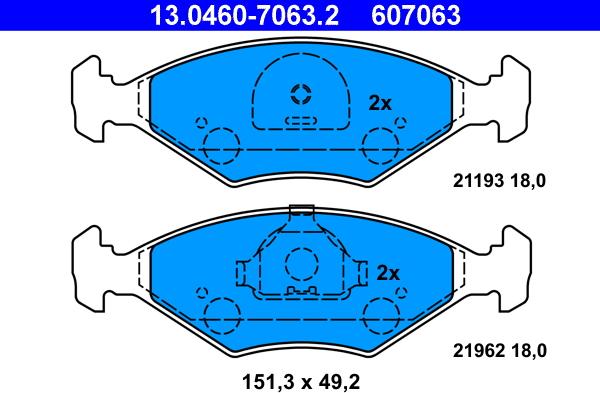 ATE 13.0460-7063.2 - Kit pastiglie freno, Freno a disco autozon.pro