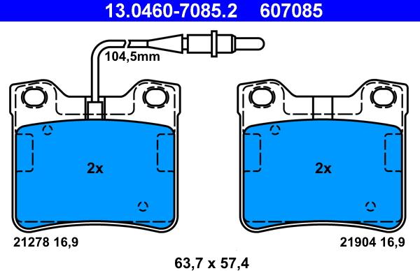 ATE 13.0460-7085.2 - Kit pastiglie freno, Freno a disco autozon.pro