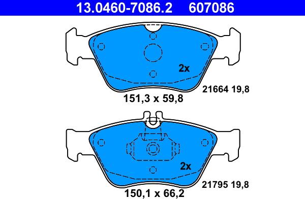 ATE 13.0460-7086.2 - Kit pastiglie freno, Freno a disco autozon.pro