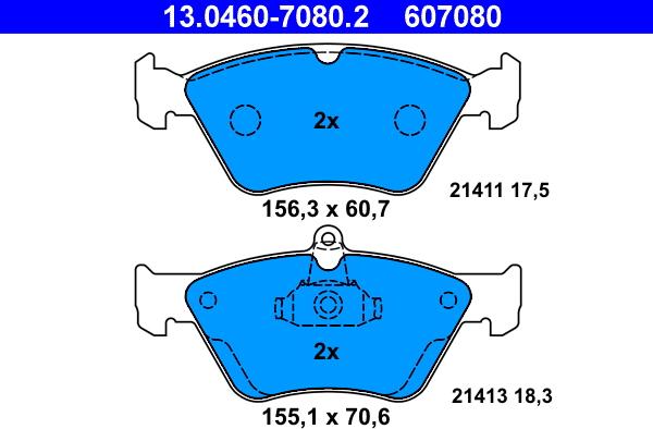 ATE 13.0460-7080.2 - Kit pastiglie freno, Freno a disco autozon.pro