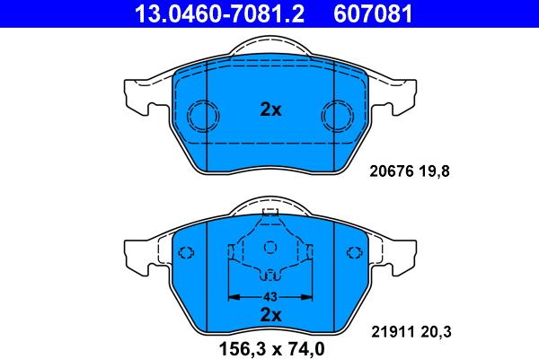 ATE 13.0460-7081.2 - Kit pastiglie freno, Freno a disco autozon.pro