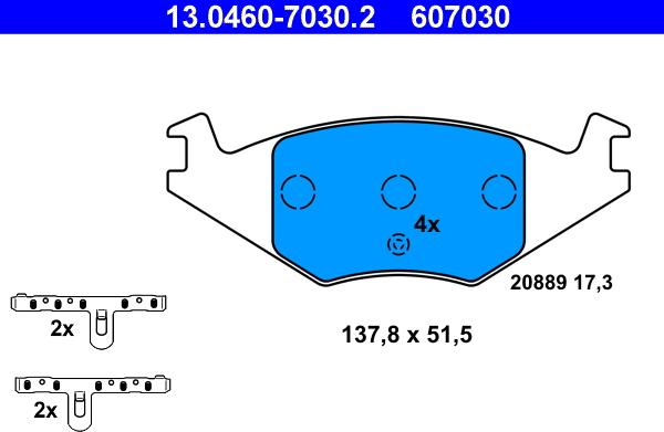 ATE 13.0460-7030.2 - Kit pastiglie freno, Freno a disco autozon.pro