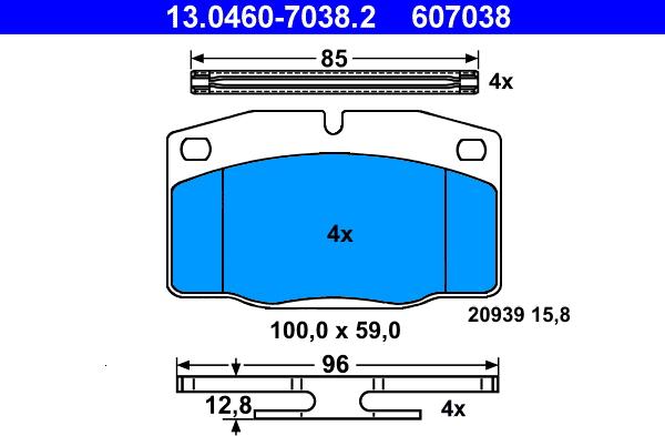 ATE 13.0460-7038.2 - Kit pastiglie freno, Freno a disco autozon.pro