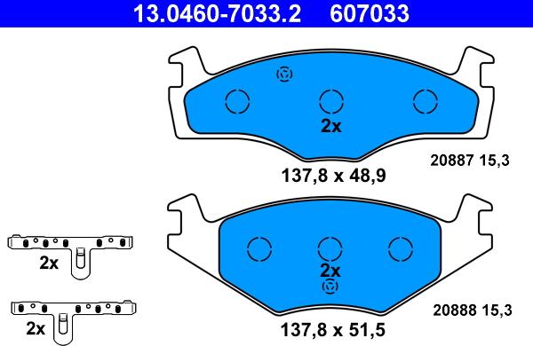 ATE 13.0460-7033.2 - Kit pastiglie freno, Freno a disco autozon.pro