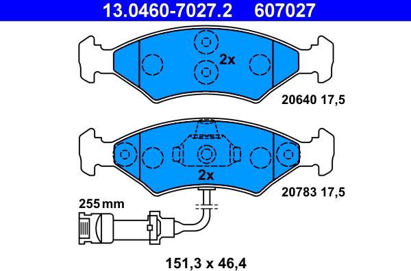 ATE 13.0460-7027.2 - Kit pastiglie freno, Freno a disco autozon.pro