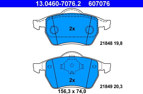 ATE 13.0460-7076.2 - Kit pastiglie freno, Freno a disco autozon.pro