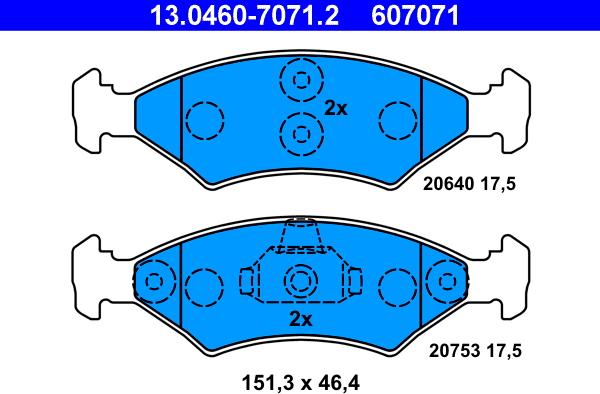 ATE 13.0460-7071.2 - Kit pastiglie freno, Freno a disco autozon.pro