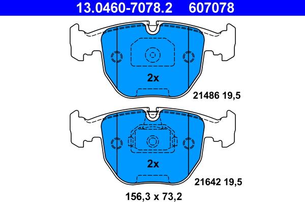 ATE 13.0460-7078.2 - Kit pastiglie freno, Freno a disco autozon.pro