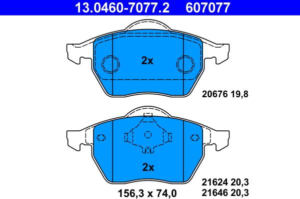 ATE 13.0460-7077.2 - Kit pastiglie freno, Freno a disco autozon.pro