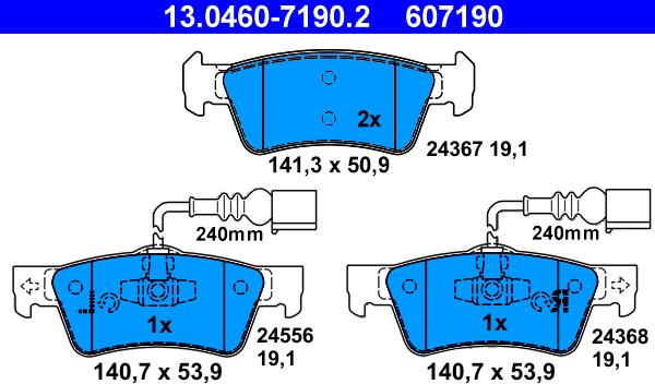 ATE 13.0460-7190.2 - Kit pastiglie freno, Freno a disco autozon.pro