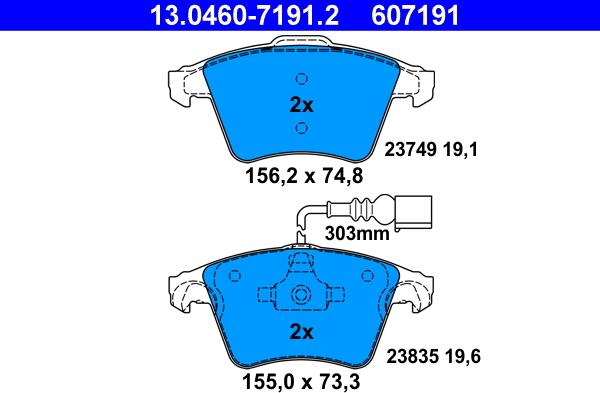 ATE 13.0460-7191.2 - Kit pastiglie freno, Freno a disco autozon.pro