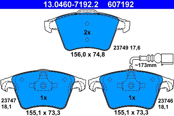 ATE 13.0460-7192.2 - Kit pastiglie freno, Freno a disco autozon.pro