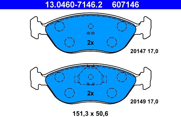 ATE 13.0460-7146.2 - Kit pastiglie freno, Freno a disco autozon.pro