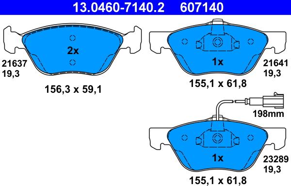 ATE 13.0460-7140.2 - Kit pastiglie freno, Freno a disco autozon.pro