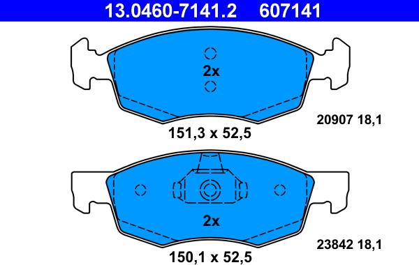 ATE 13.0460-7141.2 - Kit pastiglie freno, Freno a disco autozon.pro