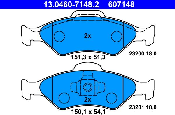 ATE 13.0460-7148.2 - Kit pastiglie freno, Freno a disco autozon.pro