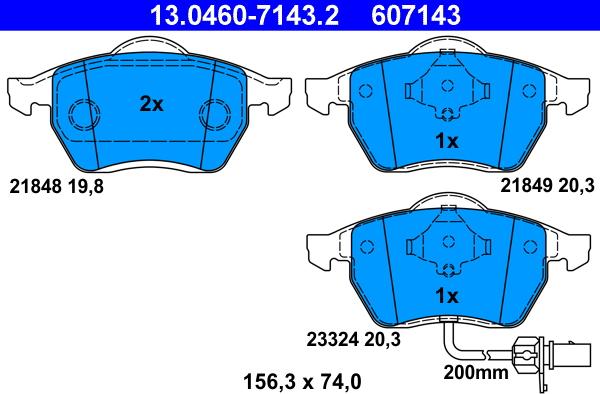 ATE 13.0460-7143.2 - Kit pastiglie freno, Freno a disco autozon.pro