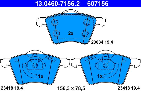 ATE 13.0460-7156.2 - Kit pastiglie freno, Freno a disco autozon.pro