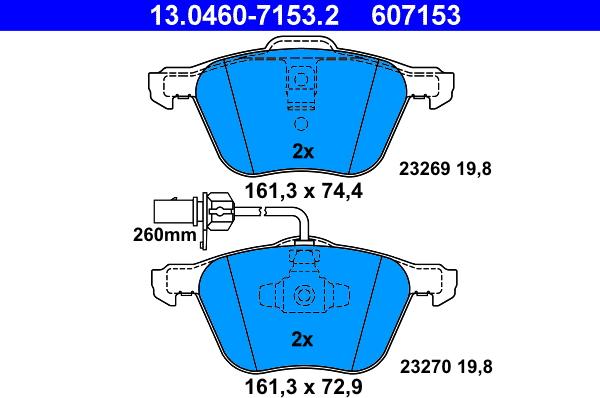 ATE 13.0460-7153.2 - Kit pastiglie freno, Freno a disco autozon.pro