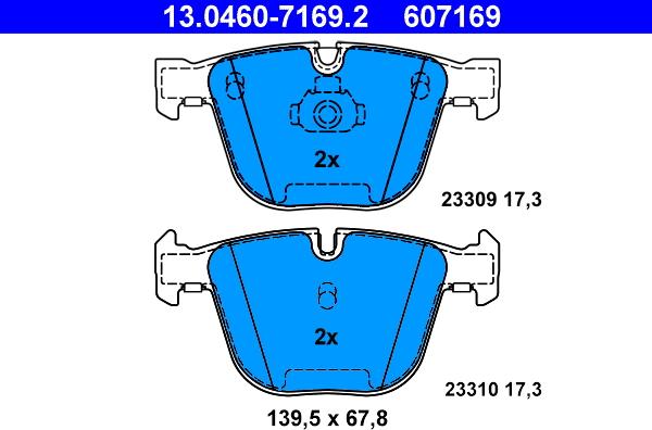 ATE 13.0460-7169.2 - Kit pastiglie freno, Freno a disco autozon.pro