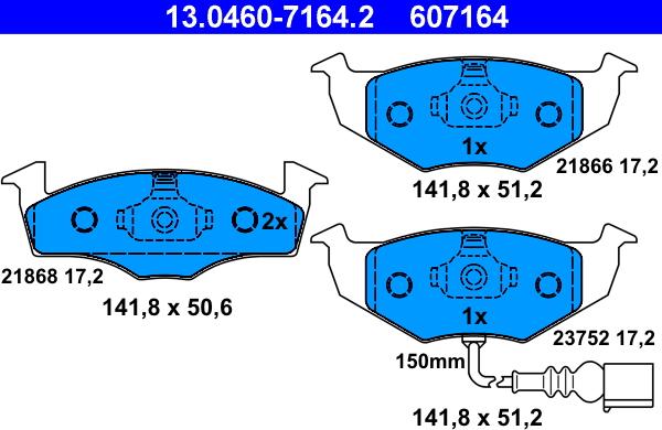 ATE 13.0460-7164.2 - Kit pastiglie freno, Freno a disco autozon.pro