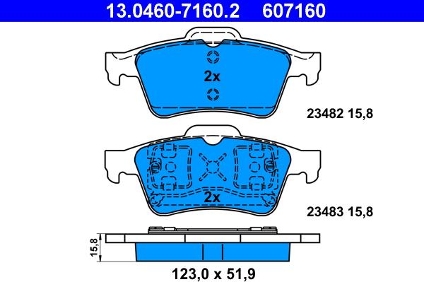 ATE 13.0460-7160.2 - Kit pastiglie freno, Freno a disco autozon.pro