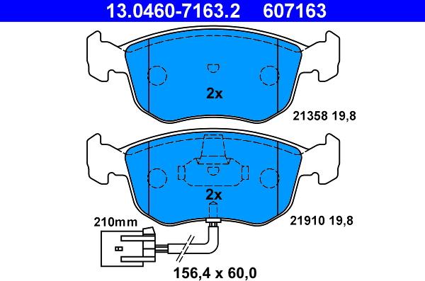 ATE 13.0460-7163.2 - Kit pastiglie freno, Freno a disco autozon.pro