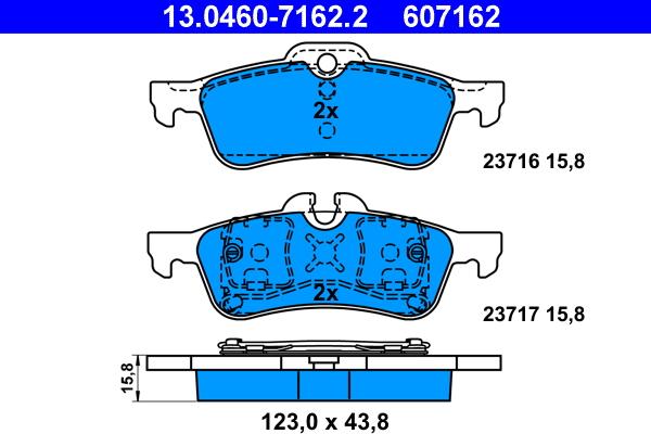 ATE 13.0460-7162.2 - Kit pastiglie freno, Freno a disco autozon.pro