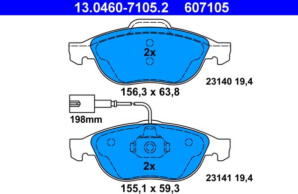 ATE 13.0460-7105.2 - Kit pastiglie freno, Freno a disco autozon.pro