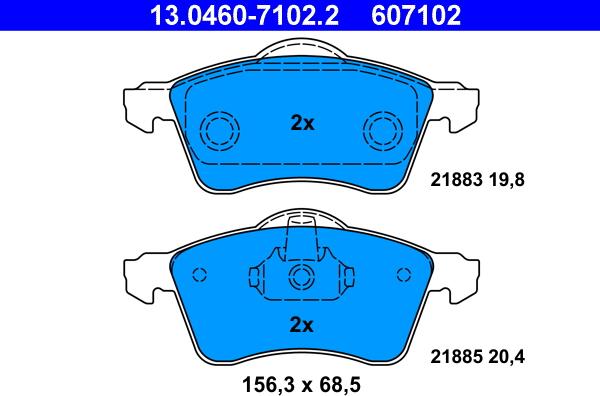 ATE 13.0460-7102.2 - Kit pastiglie freno, Freno a disco autozon.pro