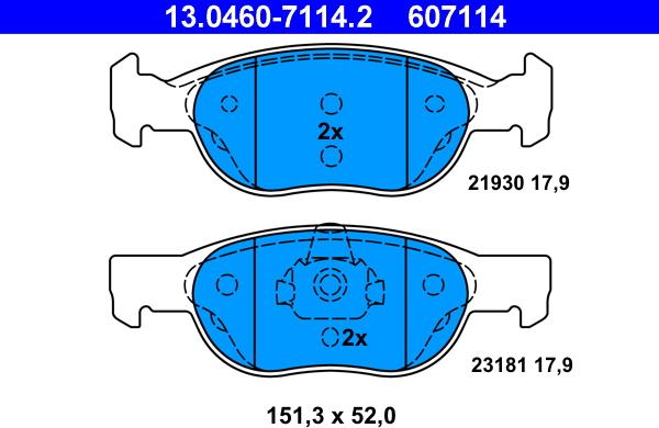 ATE 13.0460-7114.2 - Kit pastiglie freno, Freno a disco autozon.pro