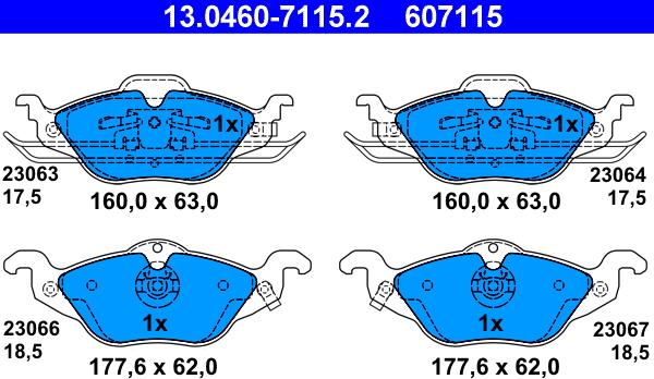 ATE 13.0460-7115.2 - Kit pastiglie freno, Freno a disco autozon.pro