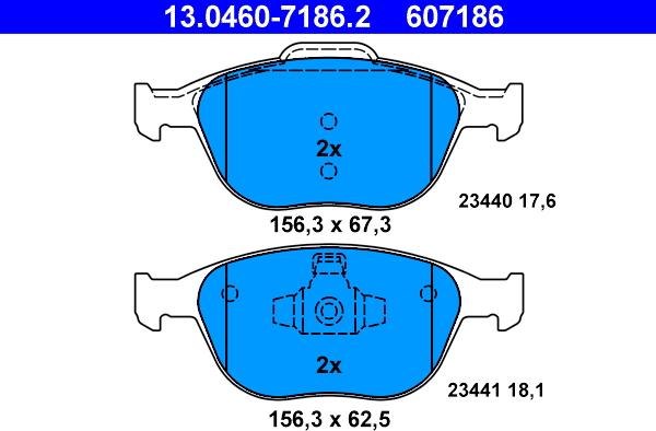 ATE 13.0460-7186.2 - Kit pastiglie freno, Freno a disco autozon.pro