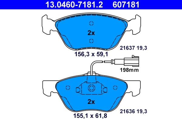 ATE 13.0460-7181.2 - Kit pastiglie freno, Freno a disco autozon.pro