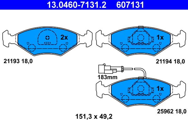 ATE 13.0460-7131.2 - Kit pastiglie freno, Freno a disco autozon.pro