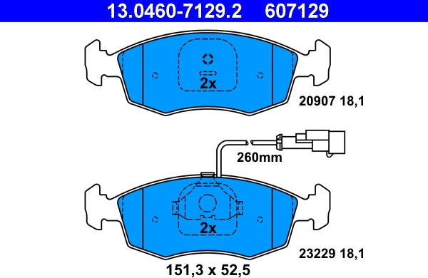 ATE 13.0460-7129.2 - Kit pastiglie freno, Freno a disco autozon.pro