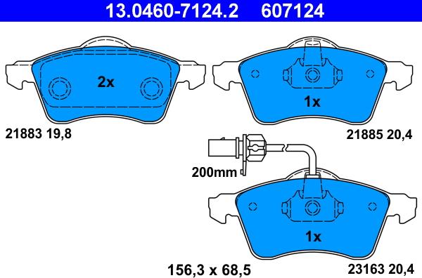 ATE 13.0460-7124.2 - Kit pastiglie freno, Freno a disco autozon.pro