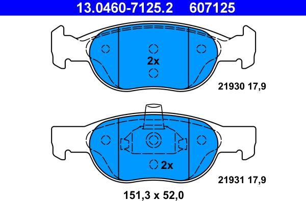 ATE 13.0460-7125.2 - Kit pastiglie freno, Freno a disco autozon.pro