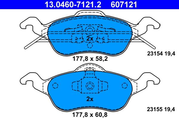 ATE 13.0460-7121.2 - Kit pastiglie freno, Freno a disco autozon.pro